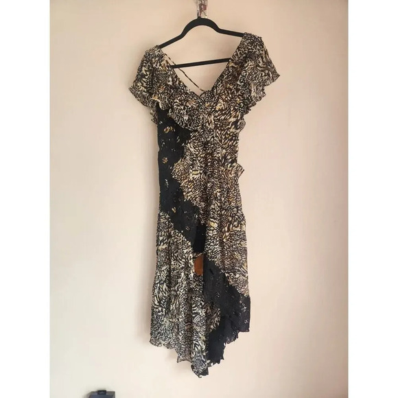 NWT By Anthropologie V-Neck Ruffle Lace Slip Dress Sz 2P Petite Brown 9D409 - Picture 2 of 12